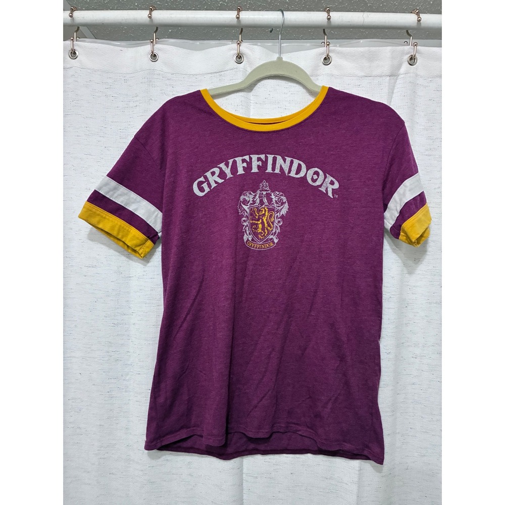 Harry Potter Gryffindor Ringer Tee Burgundy Yellow Varsity Stripe Shirt Medium